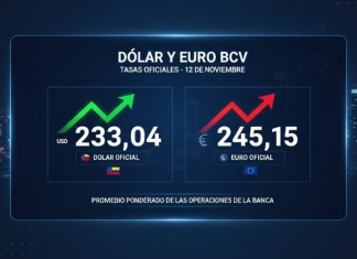 El dólar BCV alcanza los Bs. 233,04 para el 12 de noviembre